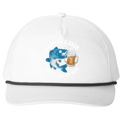 Catfish And Beer ThatS Why I Am Here Fishing Fish Outfit Meaningful Gift Snapback Five-Panel Rope Hat