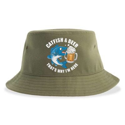 Catfish And Beer ThatS Why I Am Here Fishing Fish Outfit Meaningful Gift Sustainable Bucket Hat