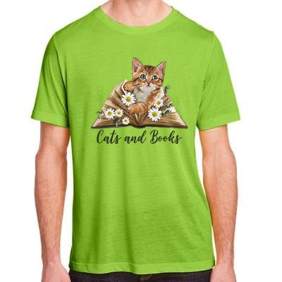 Cats And Books Floral Cute Adult ChromaSoft Performance T-Shirt