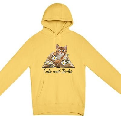 Cats And Books Floral Cute Premium Pullover Hoodie