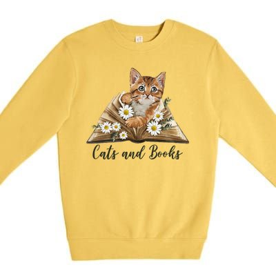 Cats And Books Floral Cute Premium Crewneck Sweatshirt