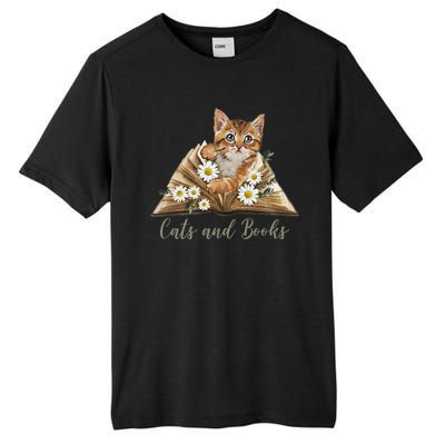 Cats And Books Floral Cute Tall Fusion ChromaSoft Performance T-Shirt