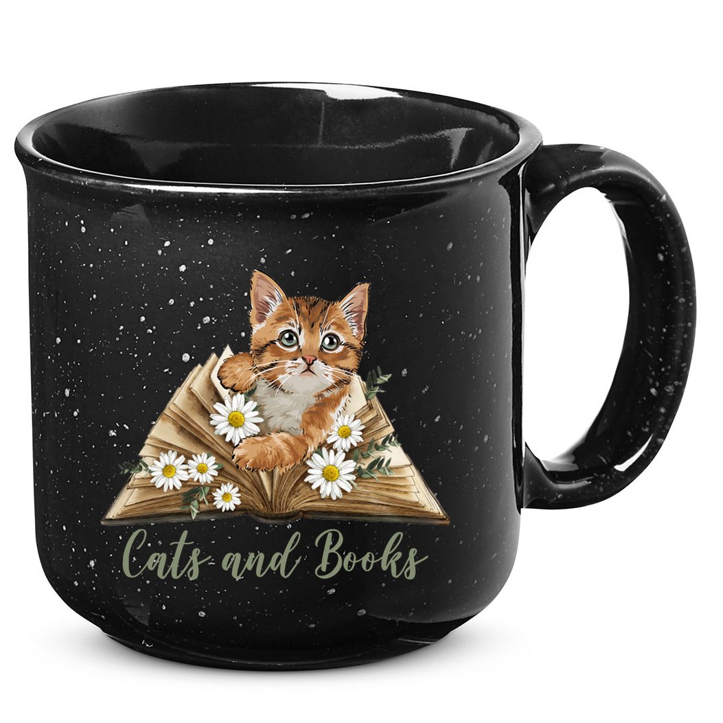 Cats And Books Floral Cute 15oz Campfire Ceramic Mug