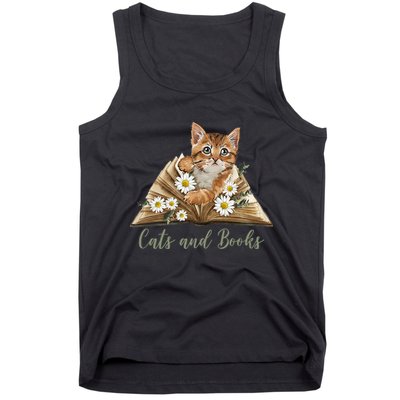 Cats And Books Floral Cute Tank Top