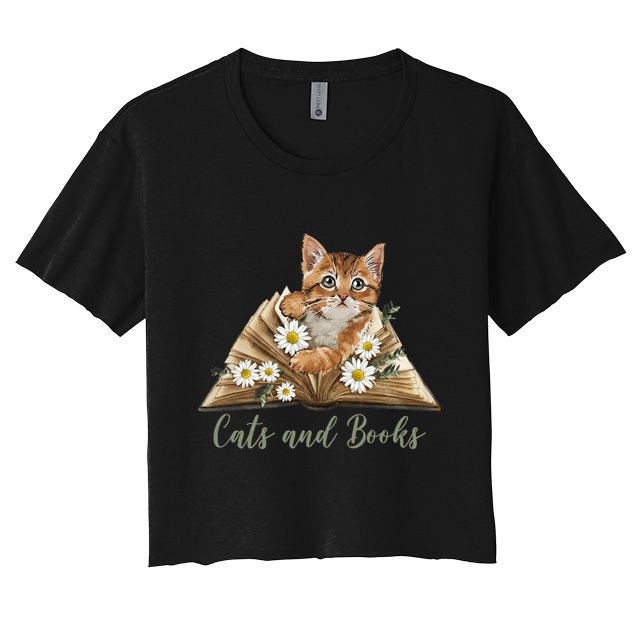 Cats And Books Floral Cute Crop Top