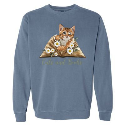 Cats And Books Floral Cute Garment-Dyed Sweatshirt