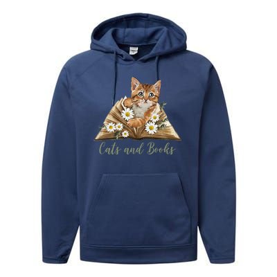 Cats And Books Floral Cute Performance Fleece Hoodie