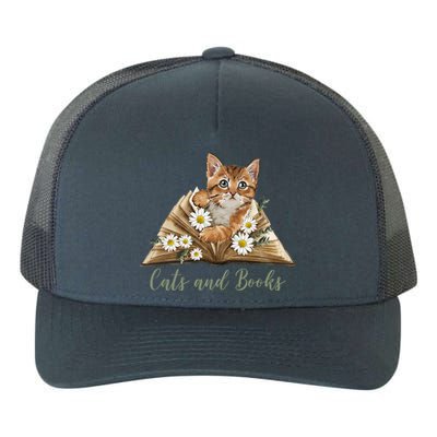 Cats And Books Floral Cute Yupoong Adult 5-Panel Trucker Hat