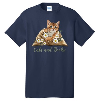 Cats And Books Floral Cute Tall T-Shirt