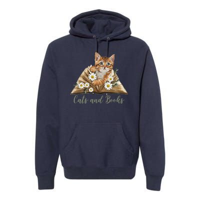 Cats And Books Floral Cute Premium Hoodie