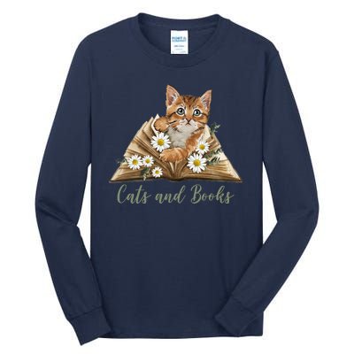 Cats And Books Floral Cute Tall Long Sleeve T-Shirt