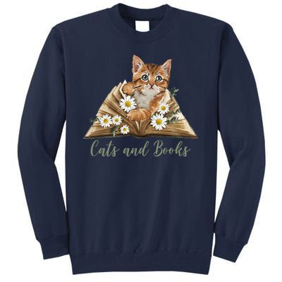 Cats And Books Floral Cute Tall Sweatshirt