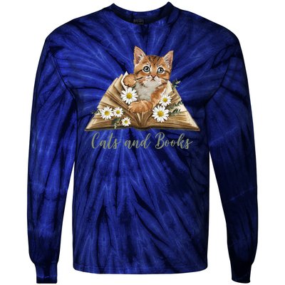 Cats And Books Floral Cute Tie-Dye Long Sleeve Shirt