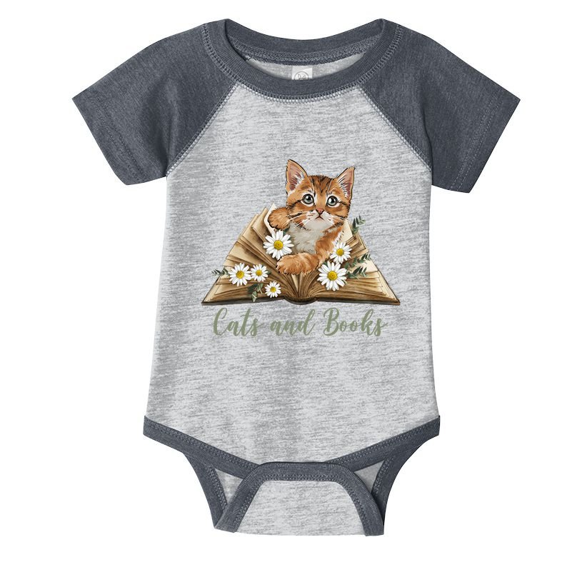 Cats And Books Floral Cute Infant Baby Jersey Bodysuit