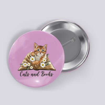 Cats And Books Floral Cute Button