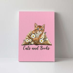 Cats And Books Floral Cute Canvas