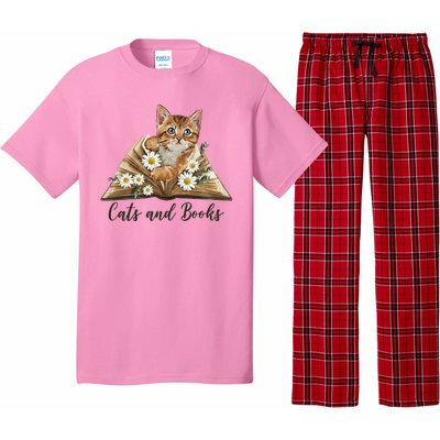 Cats And Books Floral Cute Pajama Set