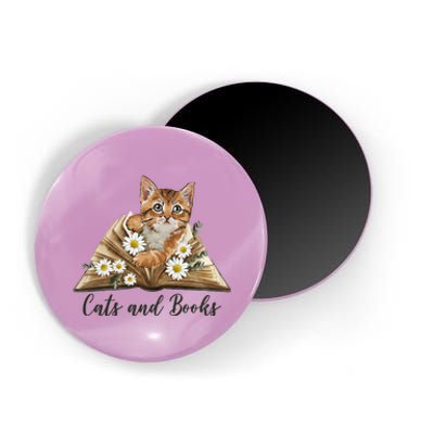 Cats And Books Floral Cute Magnet