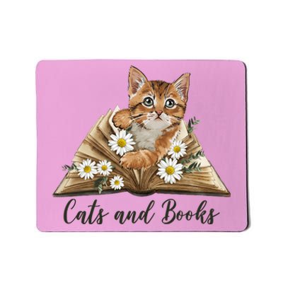 Cats And Books Floral Cute Mousepad