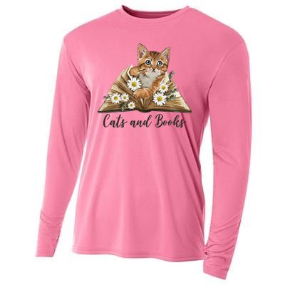 Cats And Books Floral Cute Cooling Performance Long Sleeve Crew