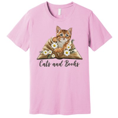 Cats And Books Floral Cute Premium T-Shirt