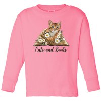 Cats And Books Floral Cute Toddler Long Sleeve Shirt