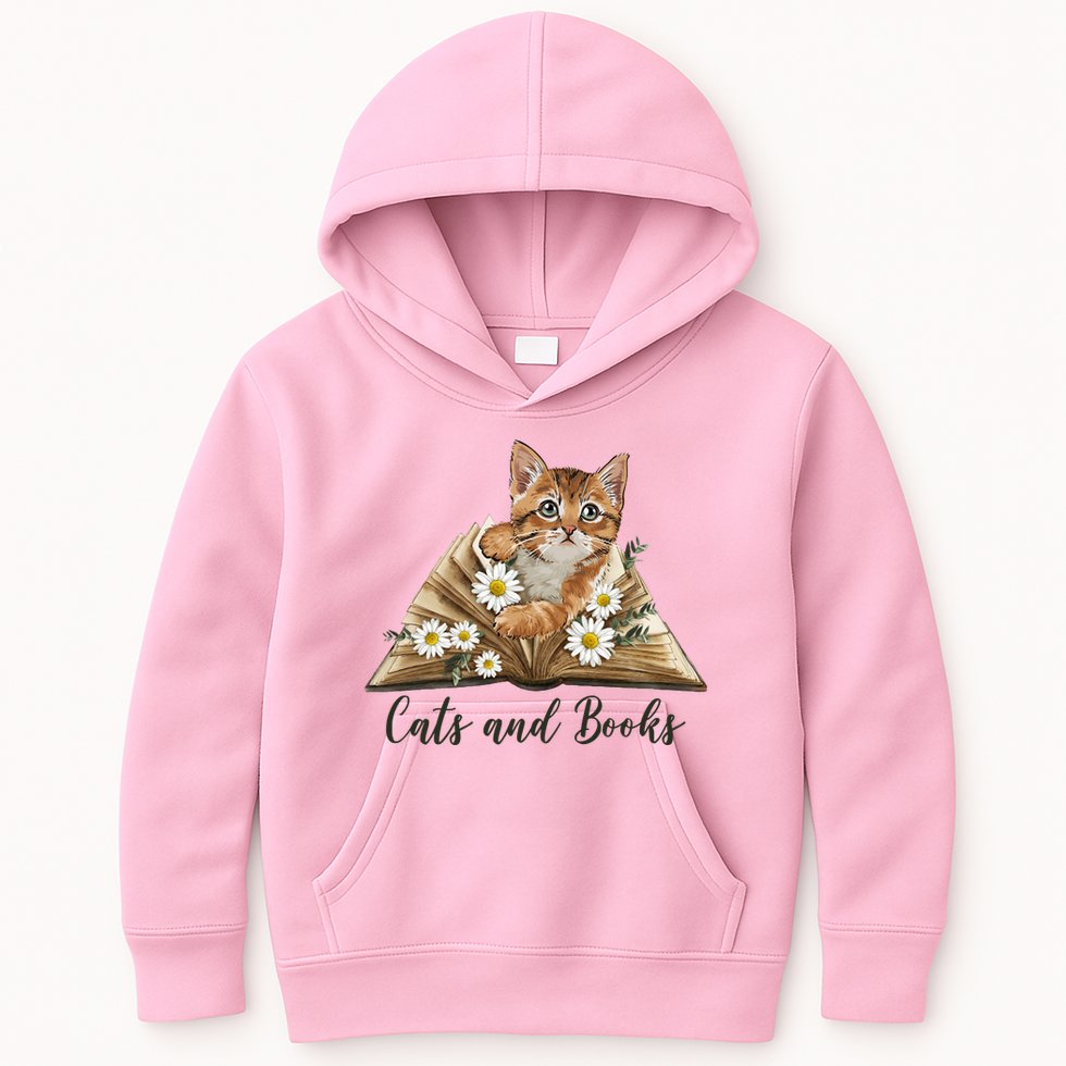 Cats And Books Floral Cute Kids Hoodie