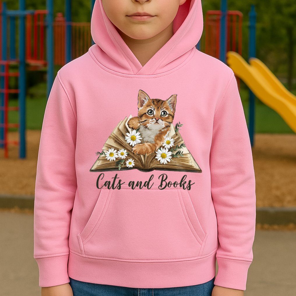 Cats And Books Floral Cute Kids Hoodie