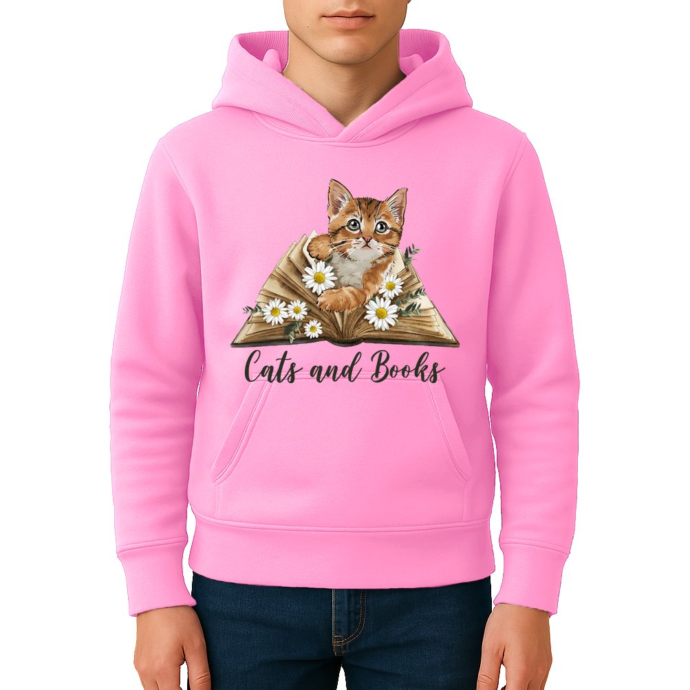 Cats And Books Floral Cute Kids Hoodie