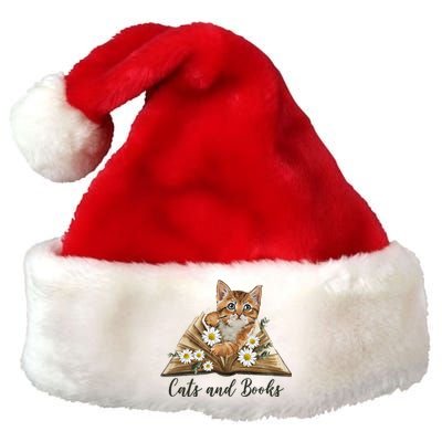 Cats And Books Floral Cute Premium Christmas Santa Hat