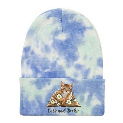 Cats And Books Floral Cute Tie Dye 12in Knit Beanie