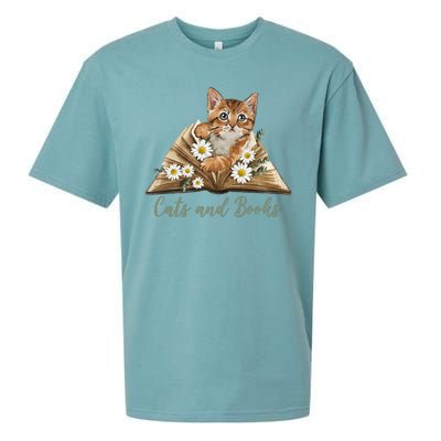 Cats And Books Floral Cute Sueded Cloud Jersey T-Shirt