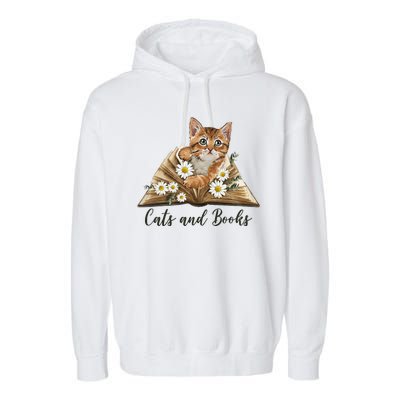 Cats And Books Floral Cute Garment-Dyed Fleece Hoodie