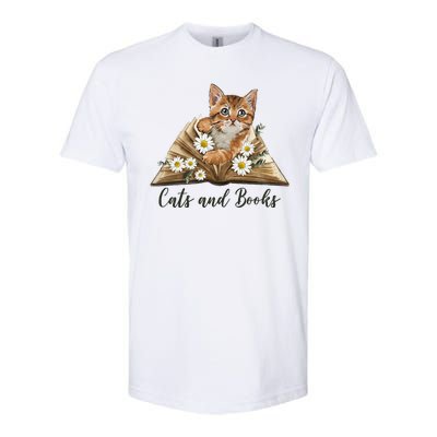 Cats And Books Floral Cute Softstyle CVC T-Shirt