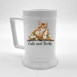 Cats And Books Floral Cute Beer Stein