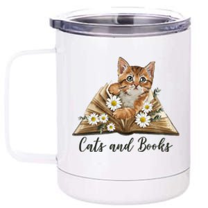 Cats And Books Floral Cute 12 oz Stainless Steel Tumbler Cup