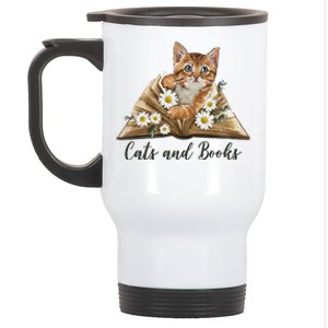 Cats And Books Floral Cute Stainless Steel Travel Mug