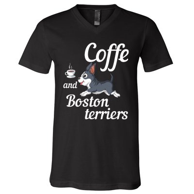 Coffee And Boston Terrier V-Neck T-Shirt