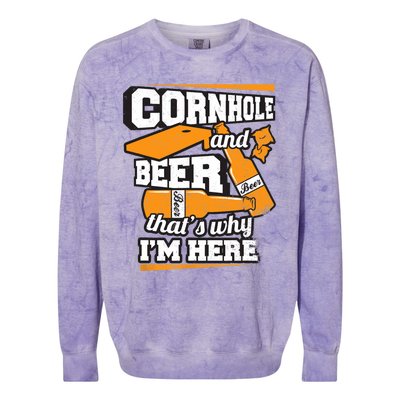 Cornhole And Beer That's Why I'm Here Funny Cornhole Colorblast Crewneck Sweatshirt