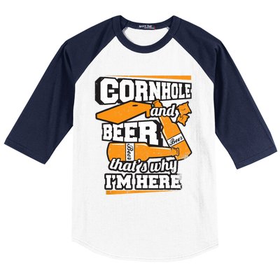 Cornhole And Beer That's Why I'm Here Funny Cornhole Baseball Sleeve Shirt