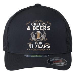 Cheers and Beers to 41 Years 41st Birthday Anniversary  Flexfit Unipanel Trucker Cap