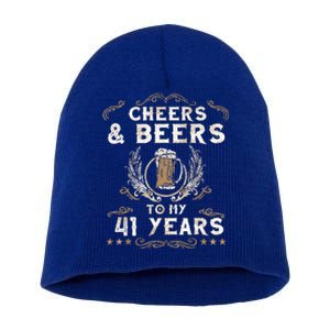 Cheers and Beers to 41 Years 41st Birthday Anniversary  Short Acrylic Beanie