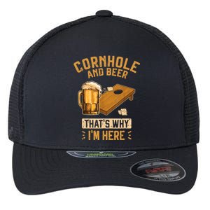 Cornhole And Beer That's Why I'm Here Sack Toss Game Flexfit Unipanel Trucker Cap