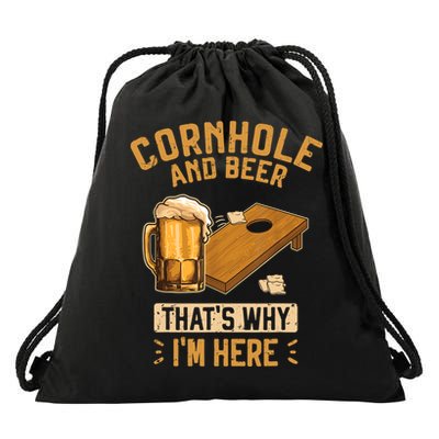 Cornhole And Beer That's Why I'm Here Sack Toss Game Drawstring Bag