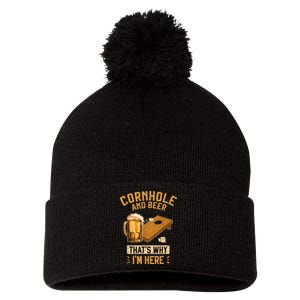 Cornhole And Beer That's Why I'm Here Sack Toss Game Pom Pom 12in Knit Beanie