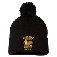 Cornhole And Beer That's Why I'm Here Sack Toss Game Pom Pom 12in Knit Beanie