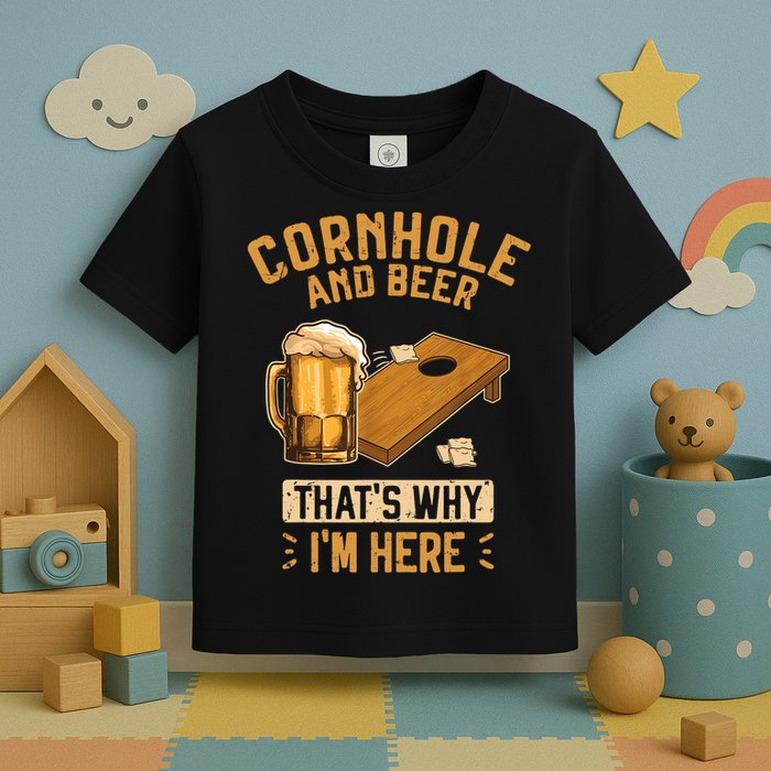 Cornhole And Beer That's Why I'm Here Sack Toss Game Toddler T-Shirt