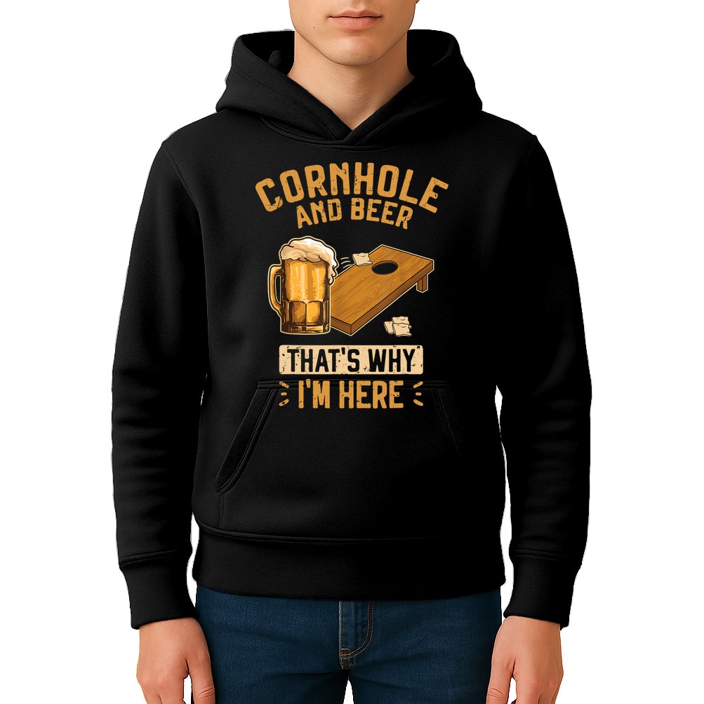 Cornhole And Beer That's Why I'm Here Sack Toss Game Kids Hoodie
