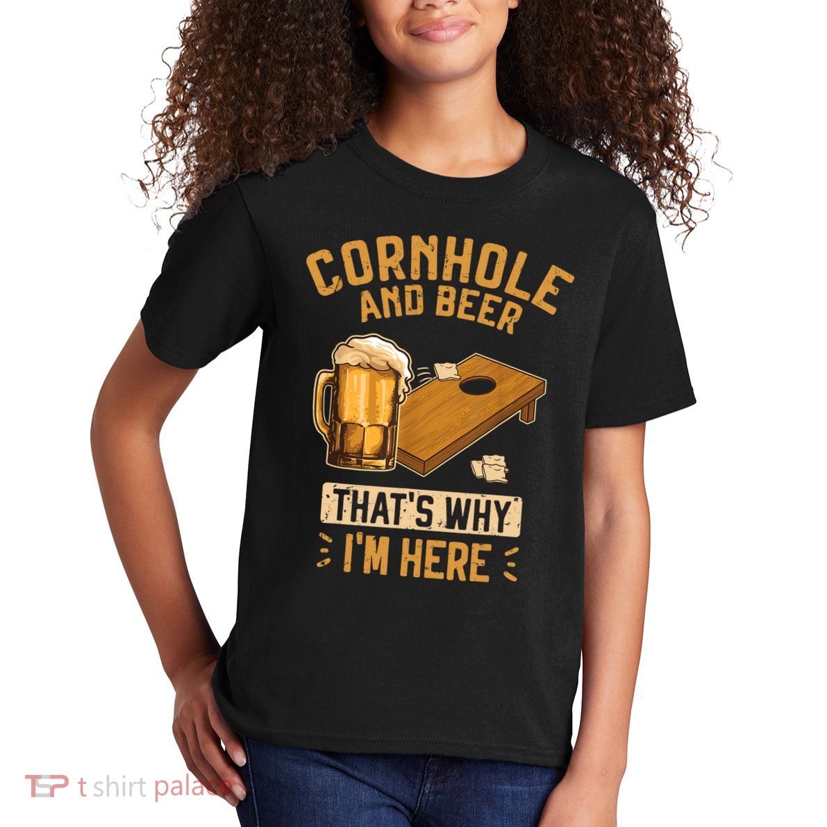Cornhole And Beer That's Why I'm Here Sack Toss Game Kids T-Shirt