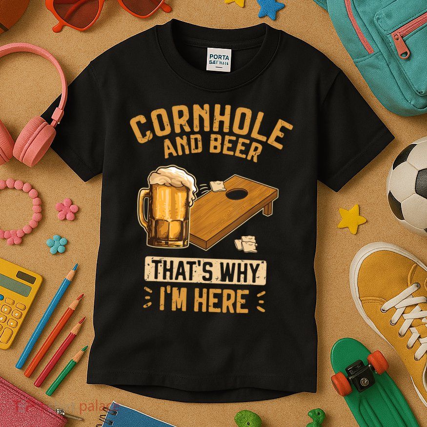 Cornhole And Beer That's Why I'm Here Sack Toss Game Kids T-Shirt